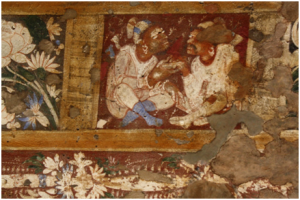Figures depicting daily life in Ancient India, Cave 1, Detail of socks and turban.