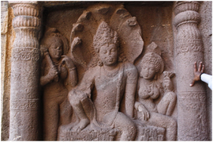 High Relief Sculpture of Nagaraja and his queen, Cave 19, Ajanta