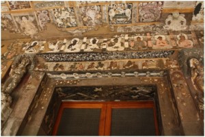 Registers of Manushi Buddha and Mithuna Couples above the entrance, Cave 2