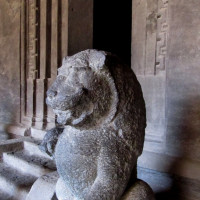 Lion as a guard at the entrance of the main shrine