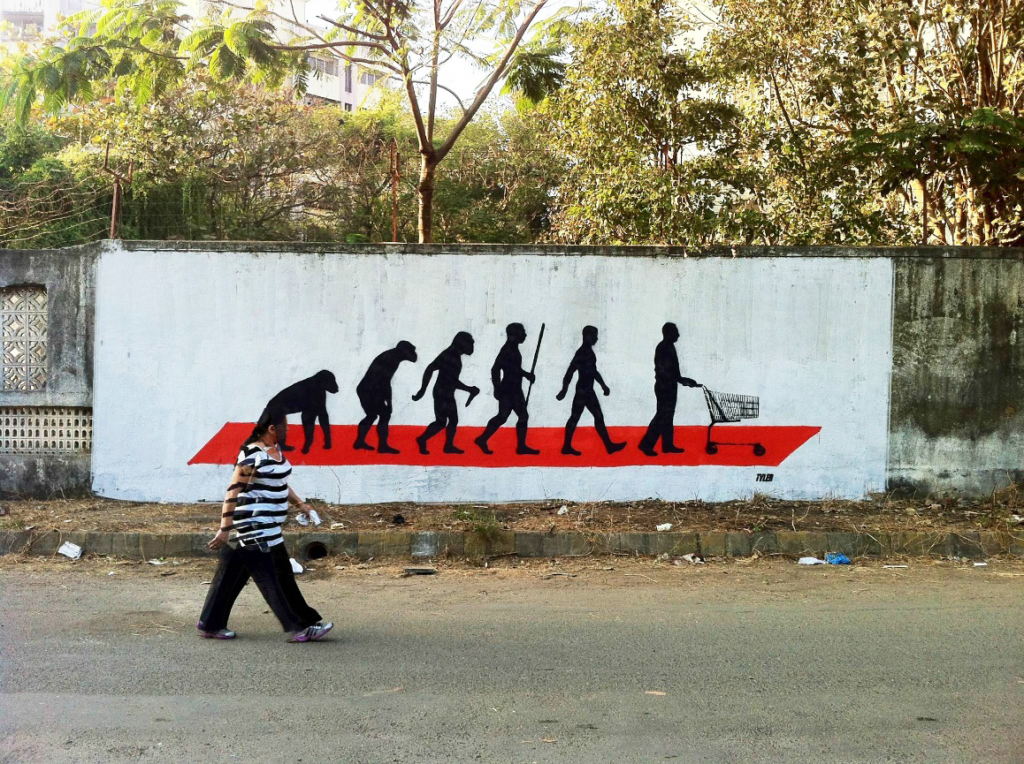 Evolution of Man | Stencils and Spray Paint. Phoenix Market City, Kurla, Mumbai.