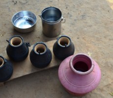 household utensils placed next to the wax covered mould